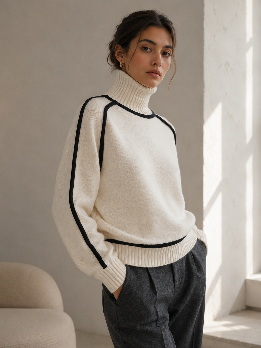 ELARA - Cotton Blend Turtleneck Sweater