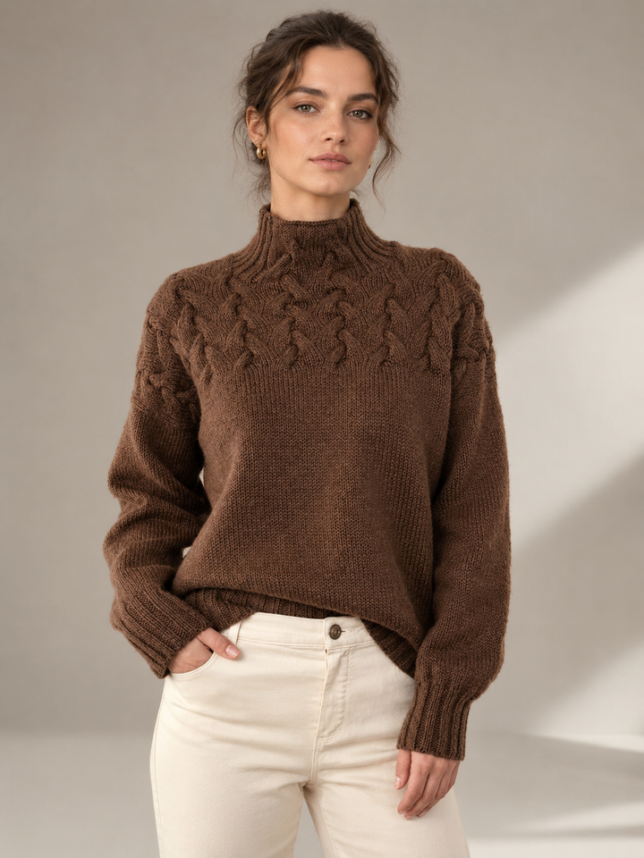 THALIA Cable-Knit Turtleneck Sweater