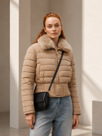 HAZEL Cropped Puffer Jacket, Faux Fur Collar – Women's