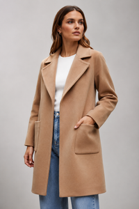 SARAH Women's Knee-Length Wool Coat, Wide Lapel
