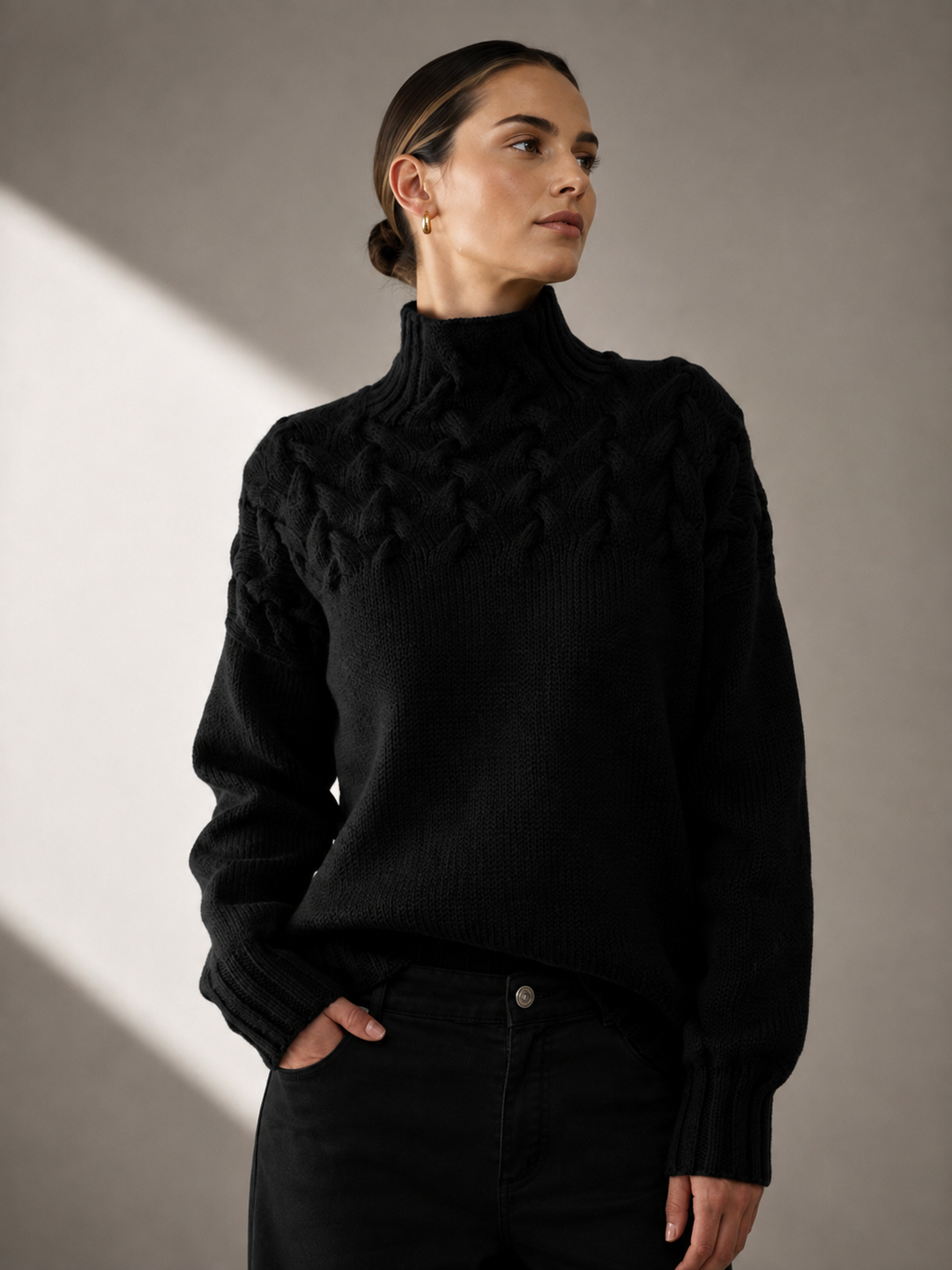 THALIA Cable-Knit Turtleneck Sweater