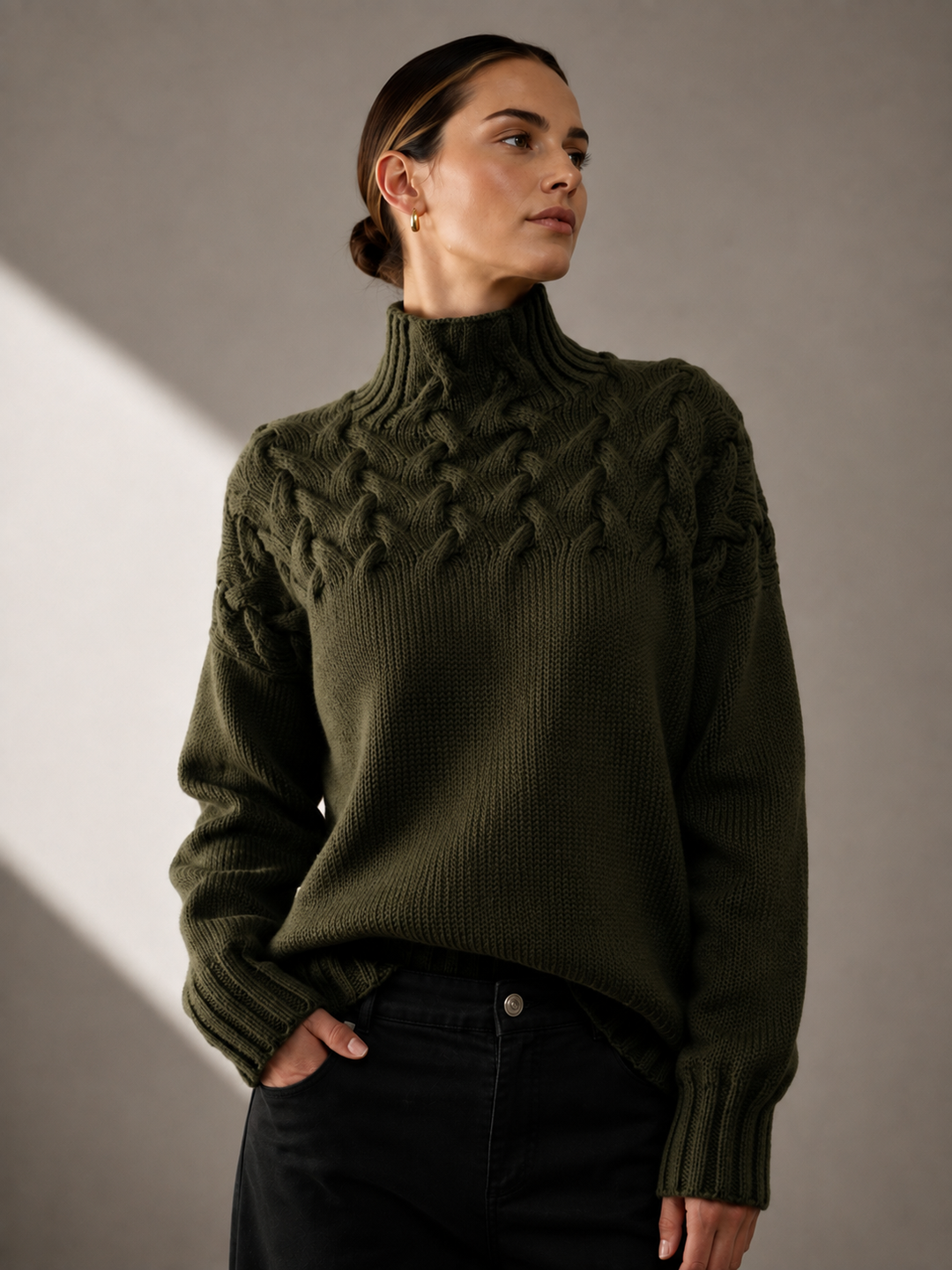 THALIA Cable-Knit Turtleneck Sweater