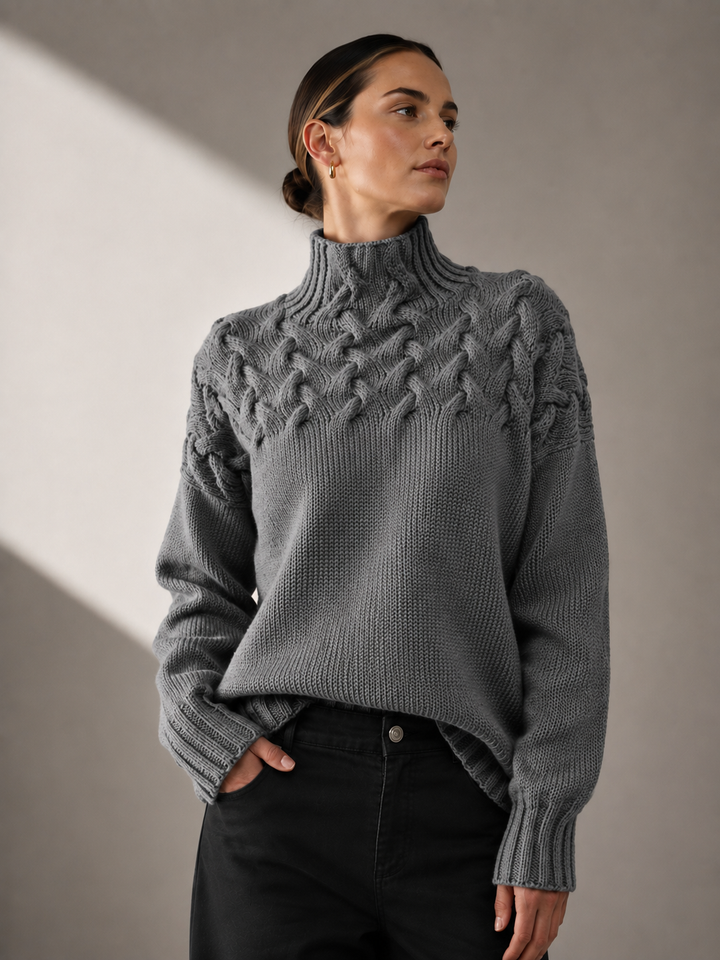 THALIA Cable-Knit Turtleneck Sweater