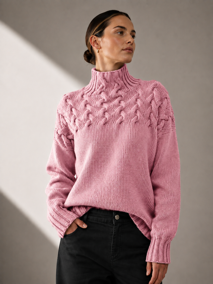 THALIA Cable-Knit Turtleneck Sweater
