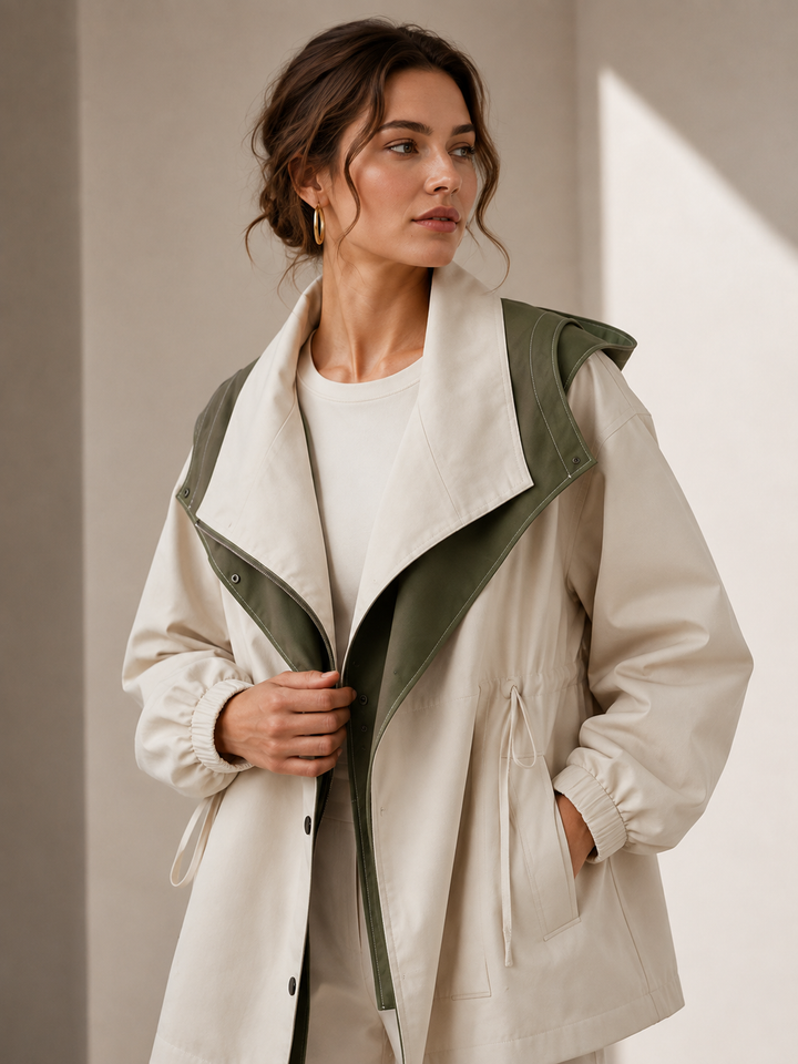 ISLA Women's Hooded Trench Coat, Zip-Front, Drawstring Waist