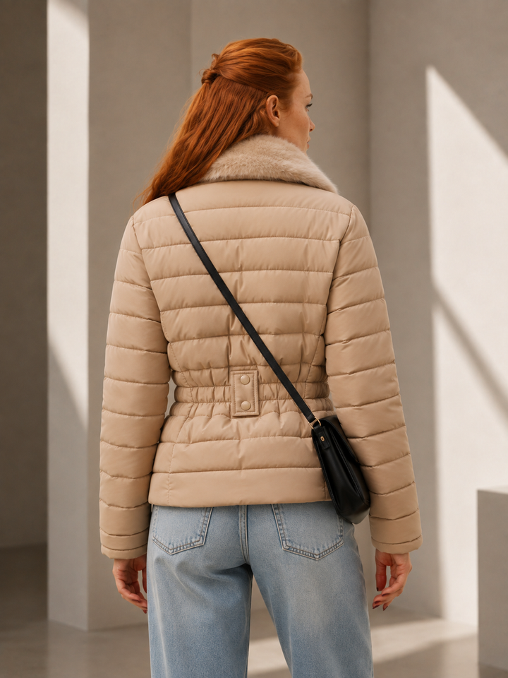 HAZEL Cropped Puffer Jacket, Faux Fur Collar – Women's