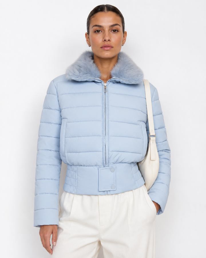 HAZEL Cropped Puffer Jacket, Faux Fur Collar – Women's