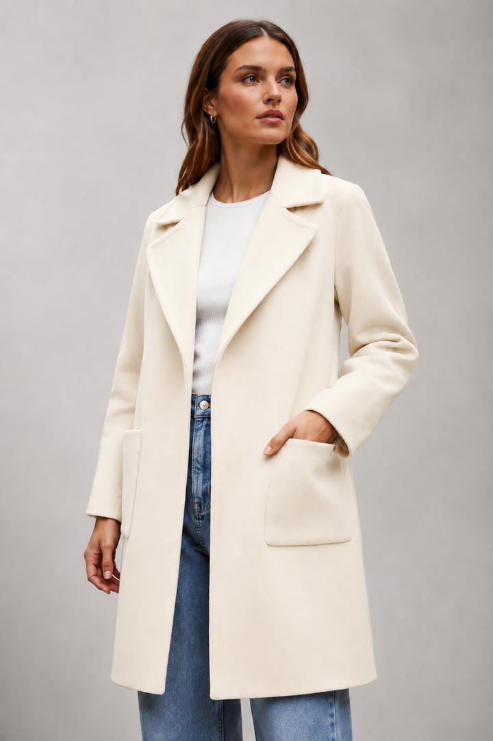SARAH Women's Knee-Length Wool Coat, Wide Lapel