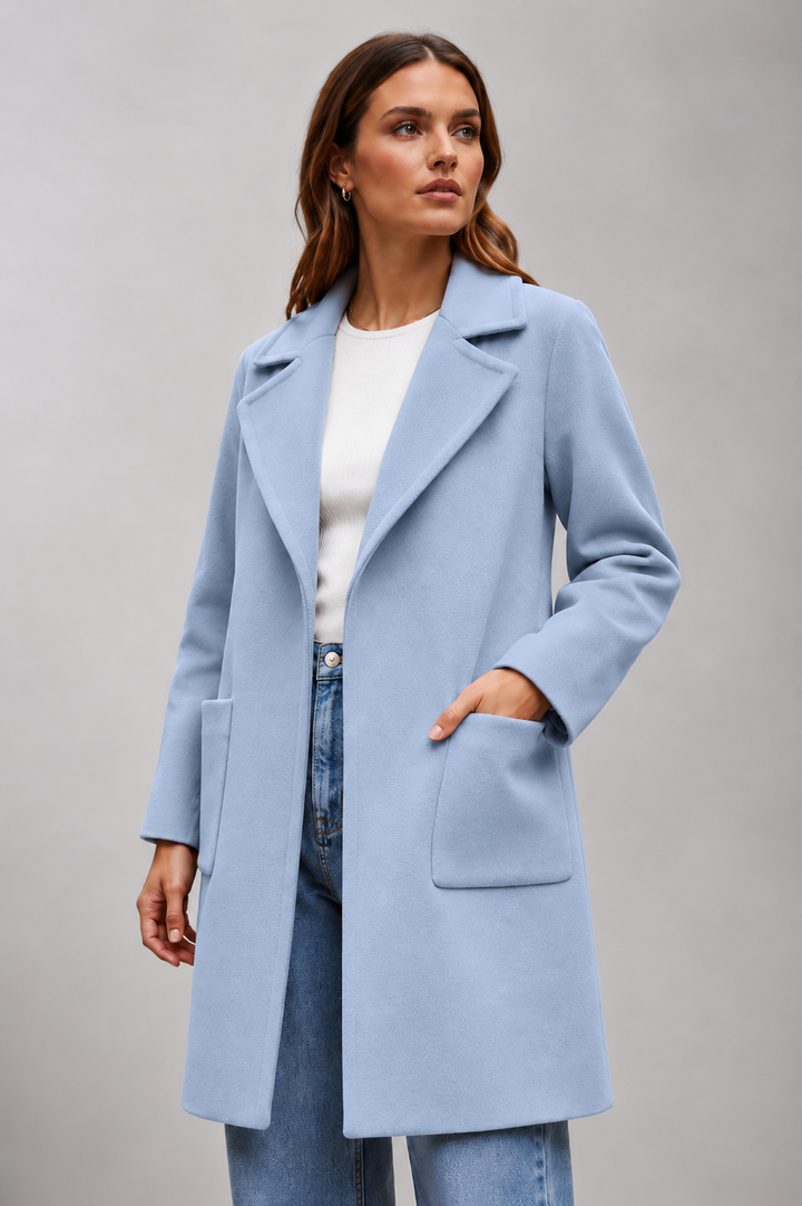 SARAH Women's Knee-Length Wool Coat, Wide Lapel